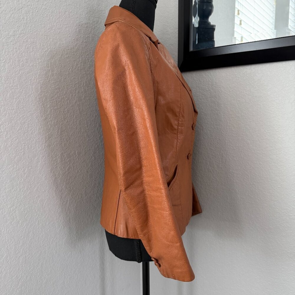 VINTAGE 70s Casual Corner Cognac Brown Leather Jacket XS/S - Picture 5 of 16